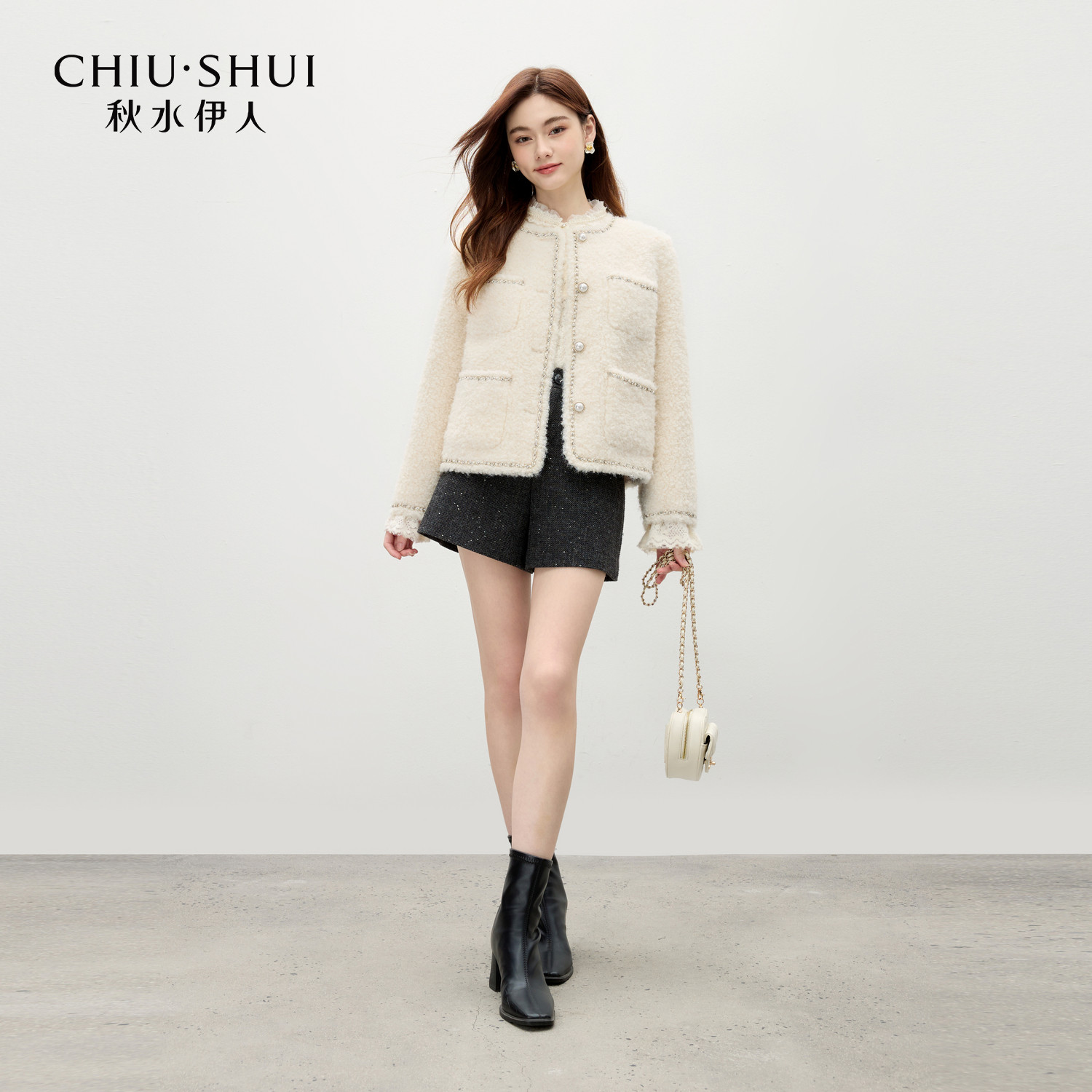 秋水伊人气质小香风仿皮草短外套2025年冬季新款优雅百搭链条上衣,淘宝优惠券,粉丝福利购,淘宝优惠卷