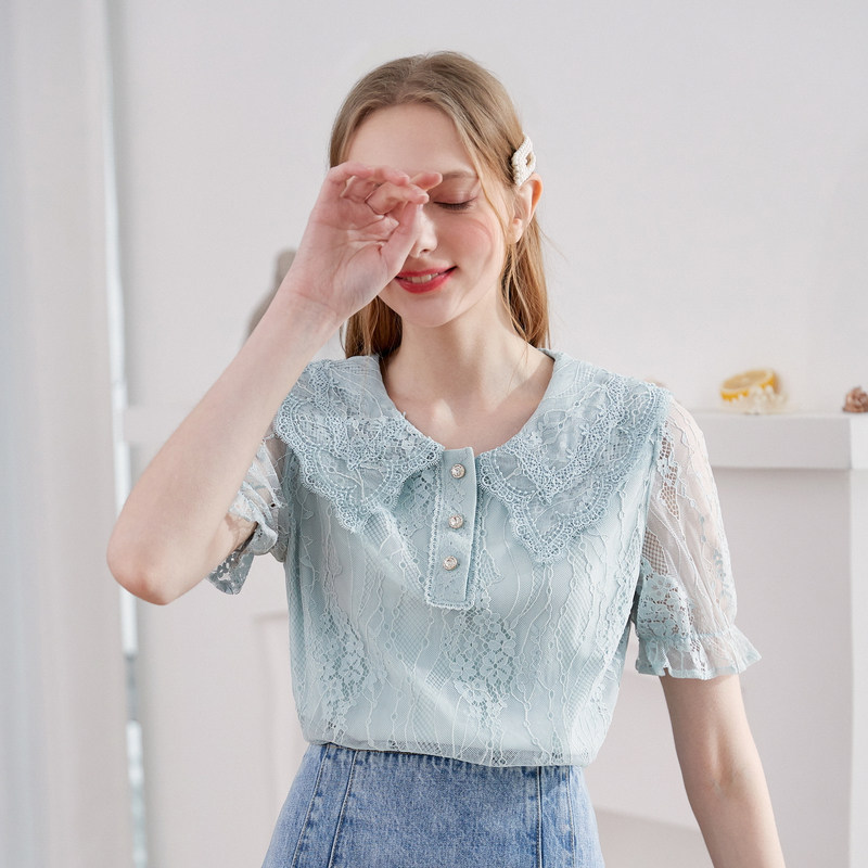 秋水伊人蕾丝洋气小衫百搭新款衬衫 秋水伊人衬衫