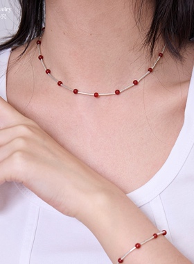 进口银管竹节红玛瑙手链项链套装