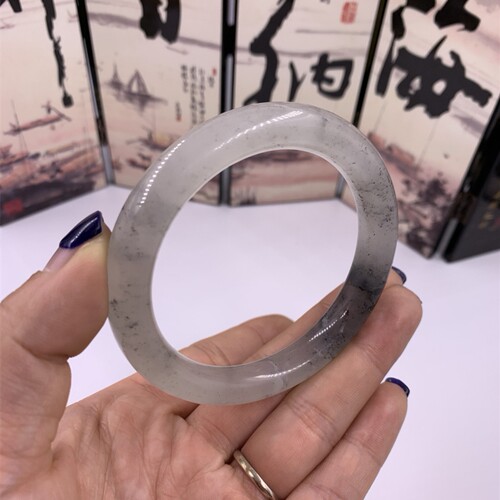 天然其他复古圆镯玉石岫玉水墨圆条手镯 玉飘花岩玉镯包邮玉女镯 - 图2