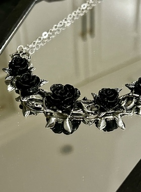 英国A牌黑玫瑰荆棘哥特复古项链