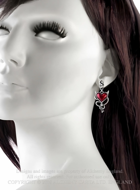 Alchemy Gothic ULFE22 DEVIL HEART 红色珐琅恶魔爱心吊坠耳钉