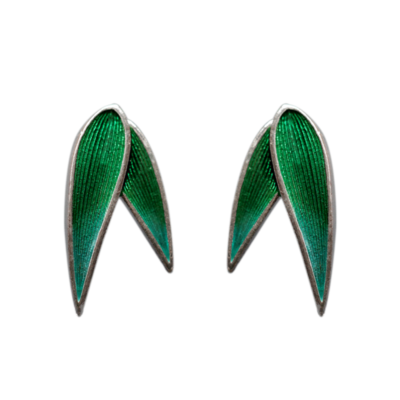 身境饰物‖枯荣‖竹叶耳钉 足银 高温珐琅 国风 不对称耳饰 - 图3