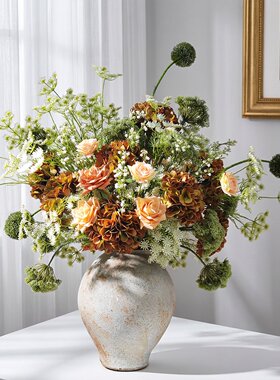 复古田园风仿真花束玫瑰绣球花现代轻奢酒店客厅餐桌装饰花艺摆件