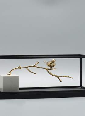 雅典丽新中式黄铜树枝大理石摆件