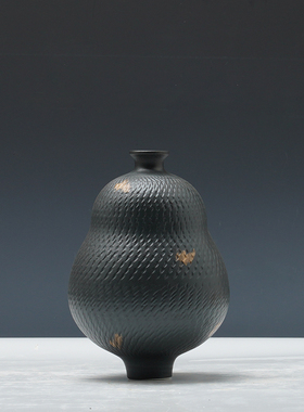 现代黑色陶瓷新中式花瓶摆件