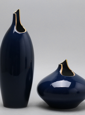 现代新中式创意蓝色陶瓷三件套