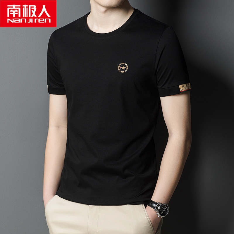 南极人冰丝光棉短袖男刺绣圆领汗衫 兰子服饰T恤