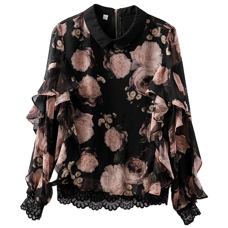 欧货女印花大版复古秋冬款小众衬衫 璨盛衬衫