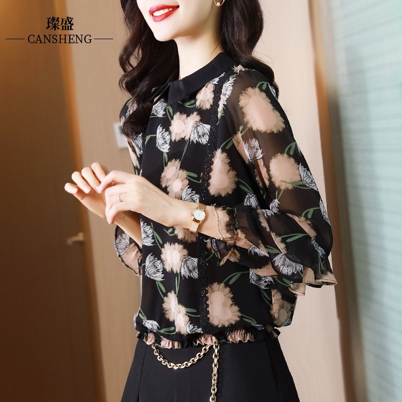 彩色印花四十岁夏季质感高贵女衬衫 璨盛衬衫