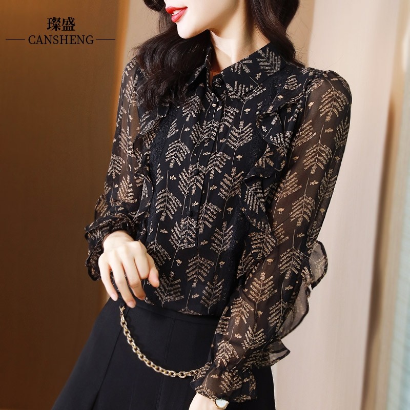 春秋长袖百搭洋气雪纺衫蕾丝衬衫 璨盛蕾丝衫/雪纺衫