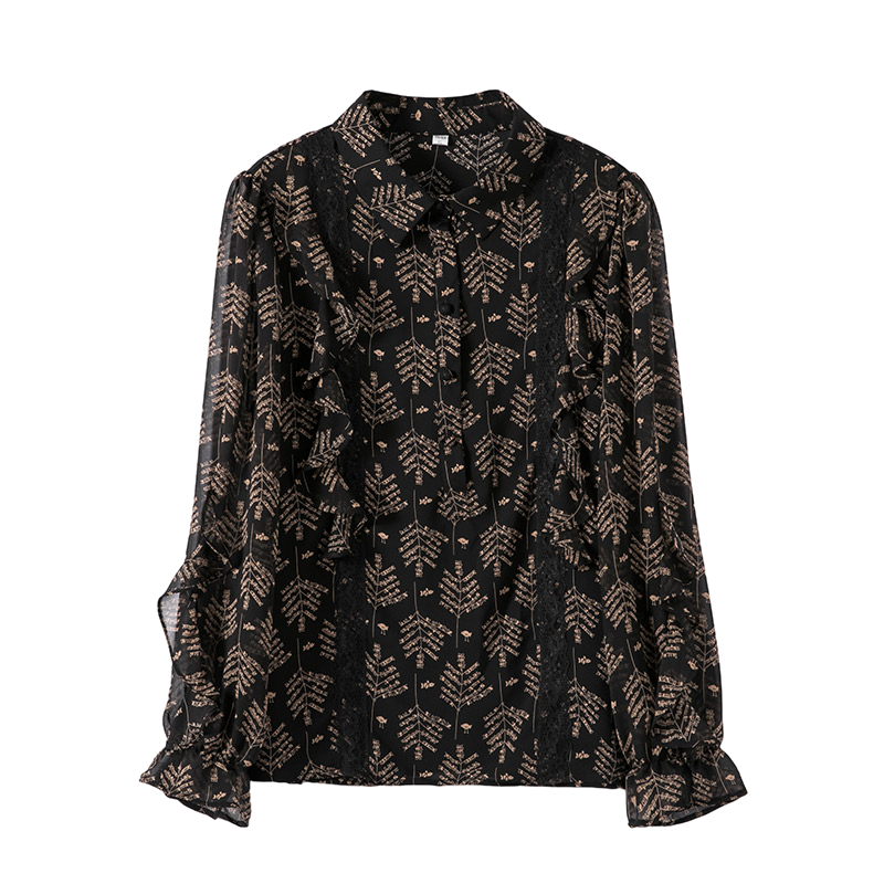 春秋长袖百搭洋气雪纺衫蕾丝衬衫 璨盛蕾丝衫/雪纺衫