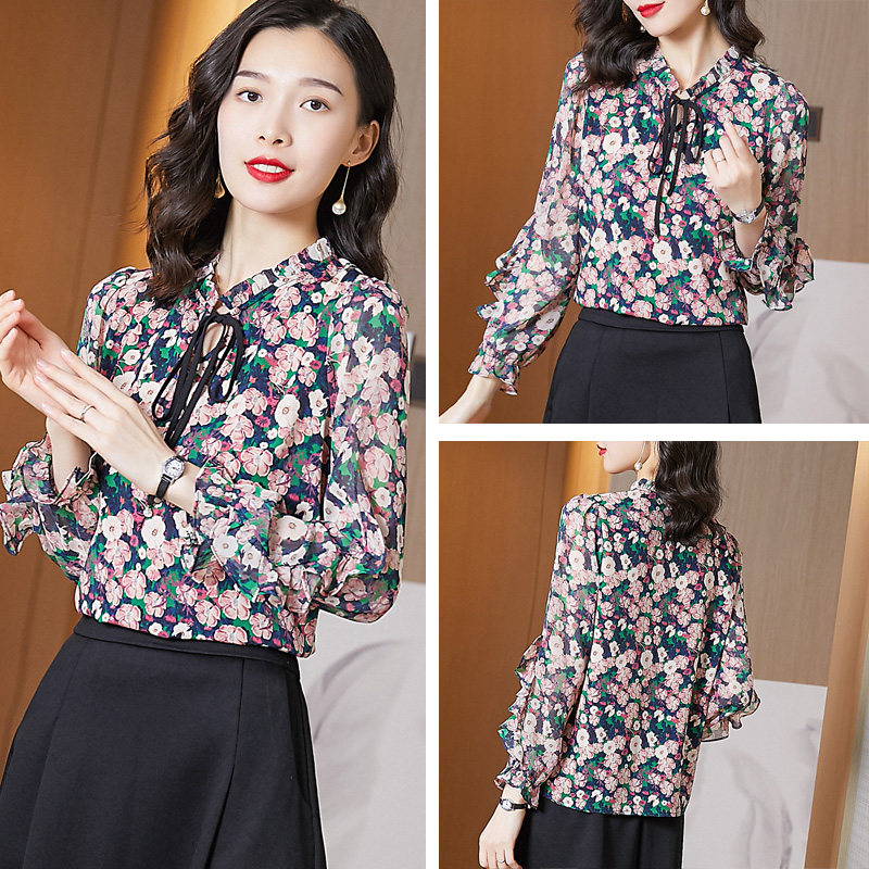 秋装温柔女百搭减龄洋气高档衬衫 璨盛蕾丝衫/雪纺衫