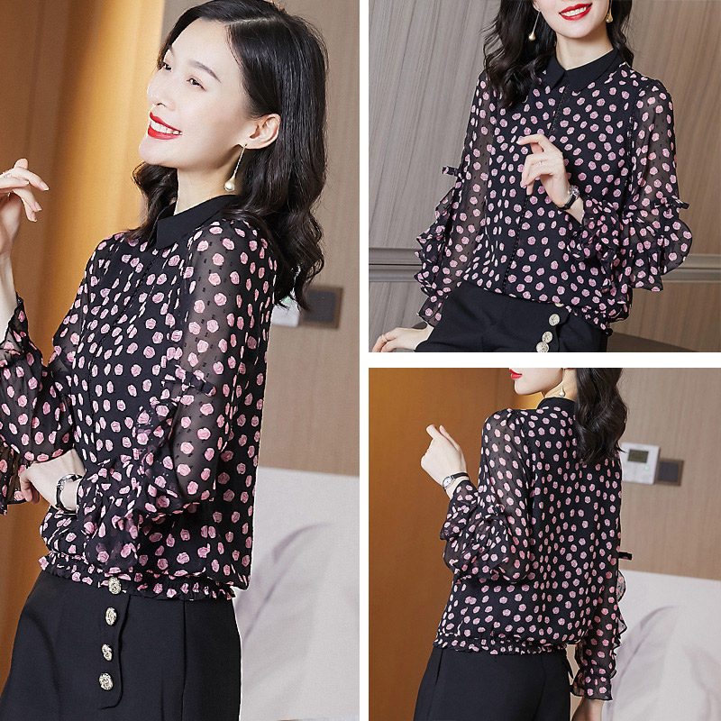 欧货碎花女初秋设计感小众雪纺衫 璨盛蕾丝衫/雪纺衫