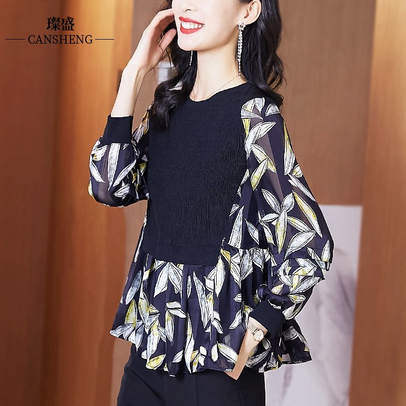 春秋长袖百搭洋气雪纺衫时髦衬衫 璨盛蕾丝衫/雪纺衫