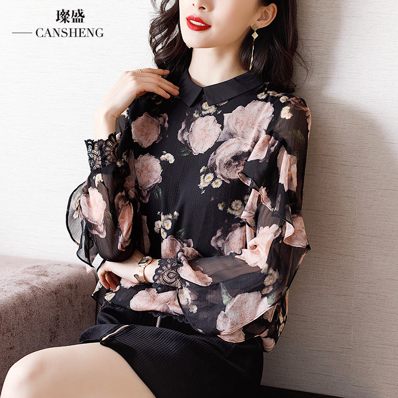 欧货女印花大版复古秋冬款小众衬衫 璨盛衬衫