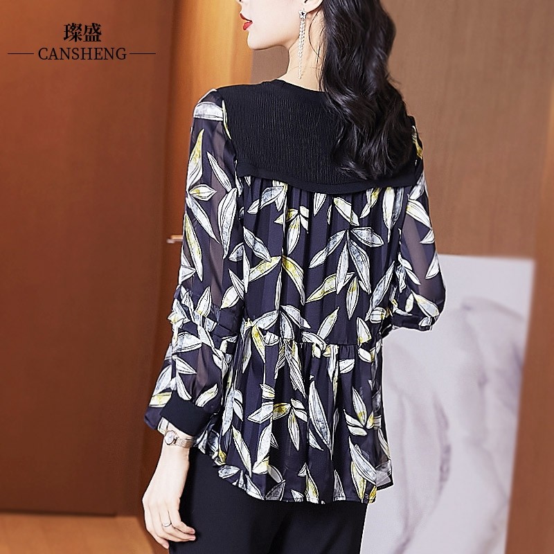 春秋长袖百搭洋气雪纺衫时髦衬衫 璨盛蕾丝衫/雪纺衫