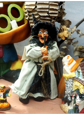 万圣节书房摆件外贸树脂布艺女巫