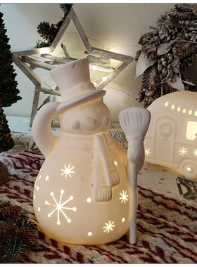 陶瓷白瓷镂空圣诞汽车树天使万圣南瓜摆件小夜灯儿童房装饰品