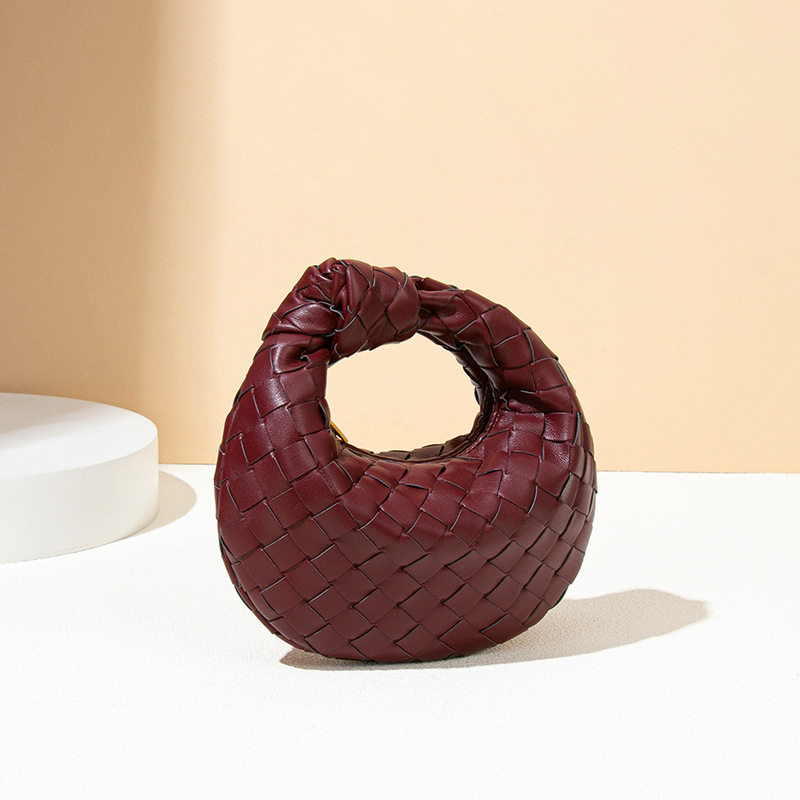 跨境新款编织包女感迷你手提包打结牛角包编制手工格子手拎包,淘宝优惠券,粉丝福利购,淘宝优惠卷