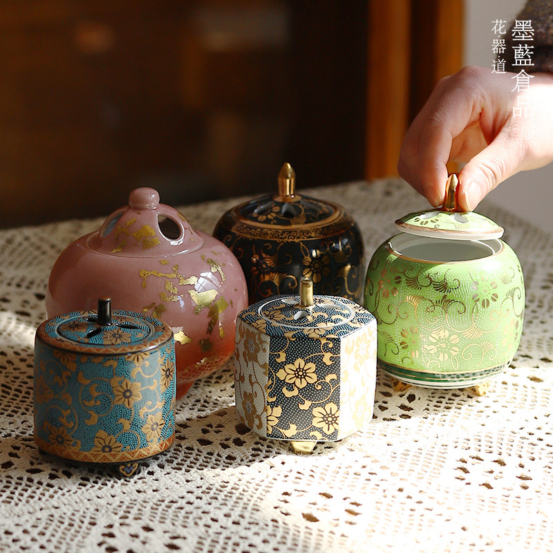 日本进口九谷烧陶瓷香炉彩釉 茶室书房客厅桌面摆件装饰轻奢古典,淘宝优惠券,粉丝福利购,淘宝优惠卷