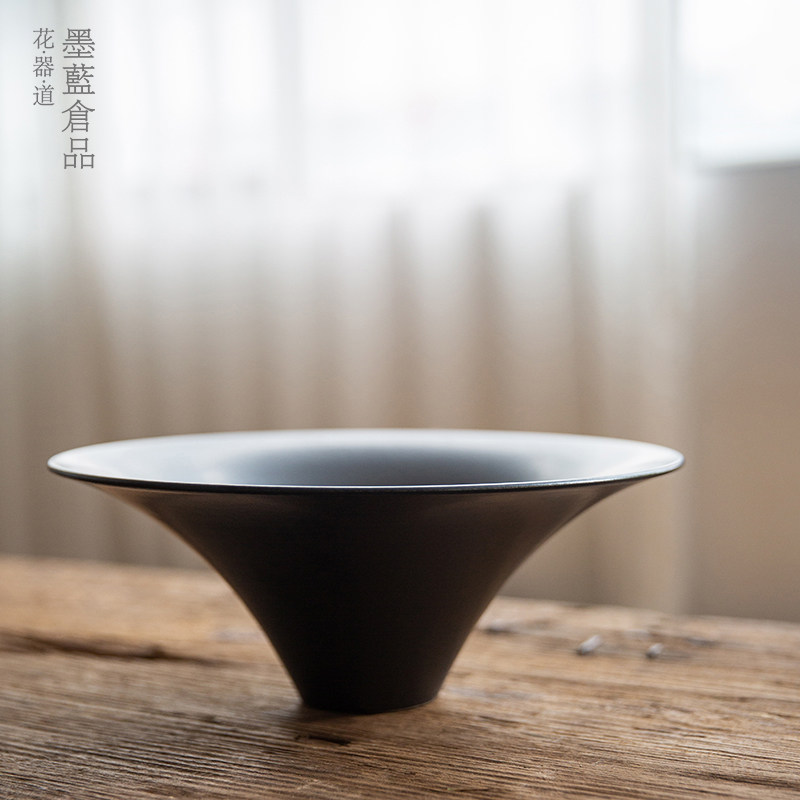 日本花道日式插花池坊花器禅意陶瓷磨砂花盆简约创意大花盘花瓶