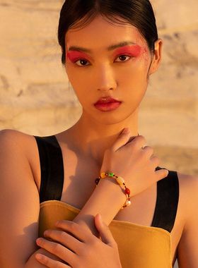 天然青海和田玉手串女南红蜜蜡小叶紫檀翡翠纯银镀金编织绳手链