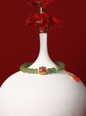 镀手链女款和田玉彩18纯银青海