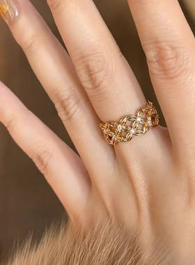 5D999点钻丁香繁花黄金戒指