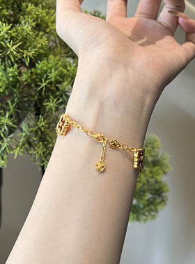 足金999水贝黄金布契满钻手链