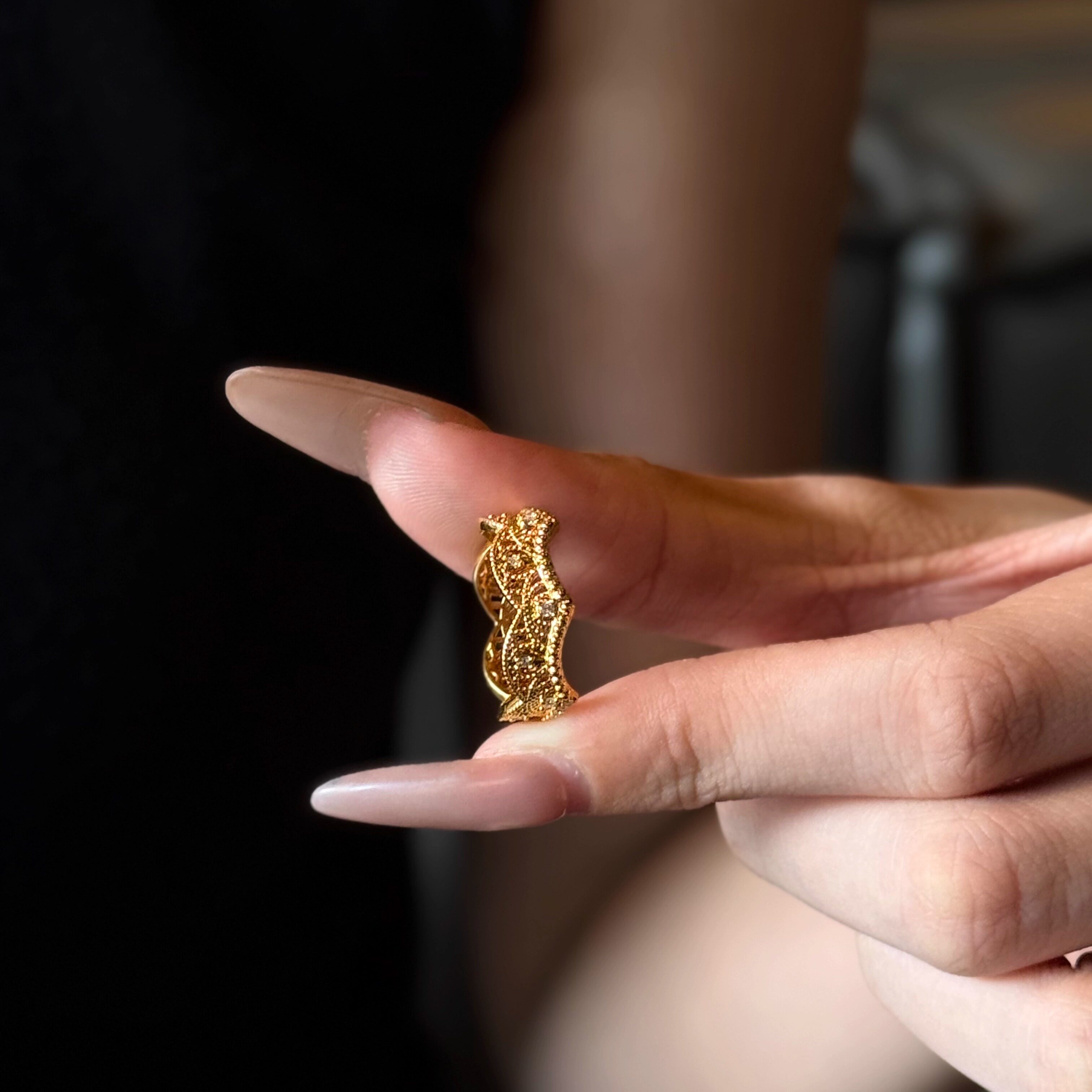 5D pure gold 999 diamond lace crown ring