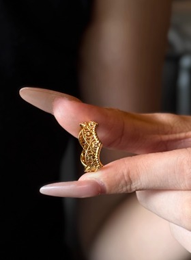 5D足金999镶嵌钻蕾丝皇冠戒指