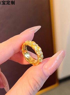 999足金编织拉丝戒指简约ins