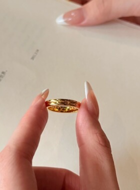 5D足金999镶嵌钻石半圈黄金戒指