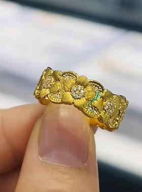 足金999点钻春暖花开黄金戒指