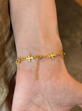 古法足金999水贝黄金克罗心手链