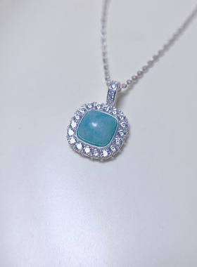 天河石海宝蓝方糖项链 法式女款925银锁骨链生日礼物