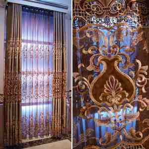 窗艺魔方欧式窗帘布客厅卧室高档现代半遮光绣花窗帘窗纱奢华定制