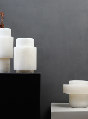 轻奢高端天然云石大理石花器摆件样板间酒店客厅餐厅花瓶装饰器皿