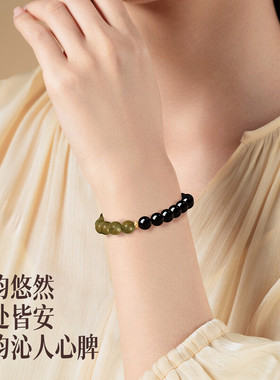绿檀木黑曜石手串男女款