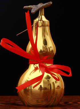 易水阁光面开盖全铜叶子葫芦摆件