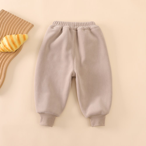 婴儿宝宝奥利绒裤子秋冬男童女童双面绒卫裤儿童加厚休闲保暖长裤 - 图1