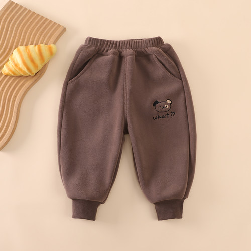 婴儿宝宝奥利绒裤子秋冬男童女童双面绒卫裤儿童加厚休闲保暖长裤 - 图0