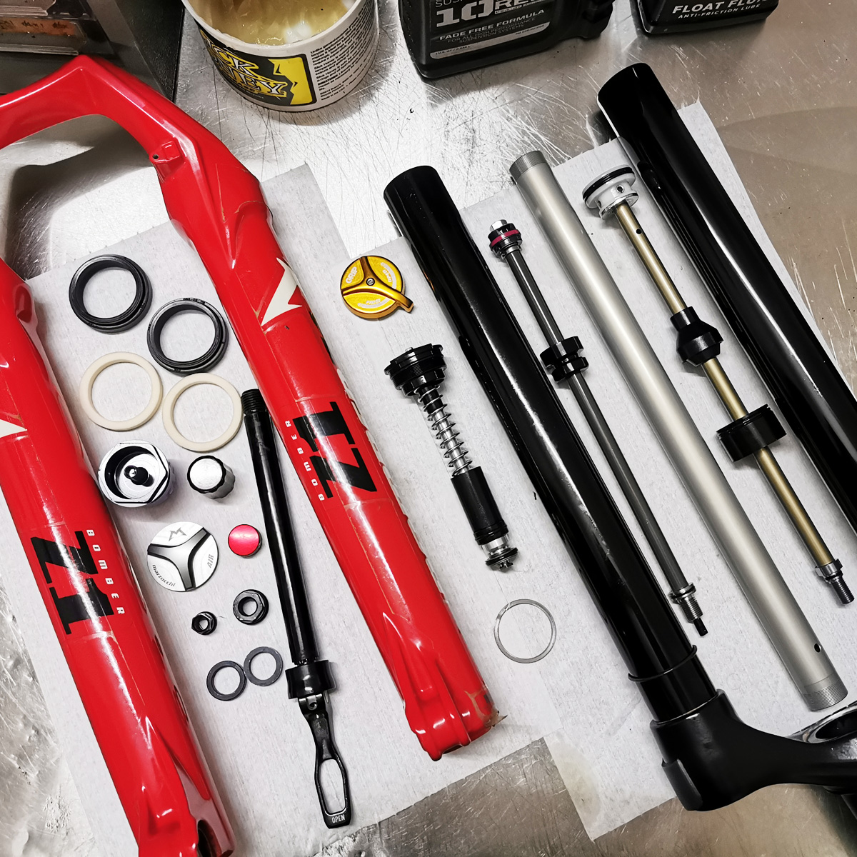 fox rockshox DT swiss x-fusion前叉保养后胆维修改行程换头管 - 图0