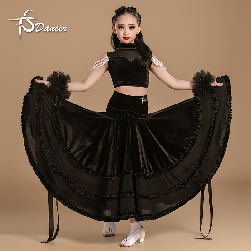 星舞林摩登舞服女童2025新款华尔兹交谊舞大摆裙表演服国标舞裙 - 图0