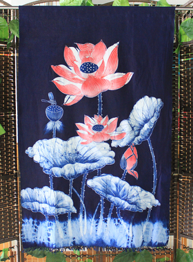 蜡染画清荷中国风布画禅意挂画