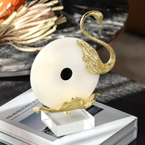 High-end jade green buckle home New Chinese swing piece Living room bookcase Bogurack Office Swan Soft decorations