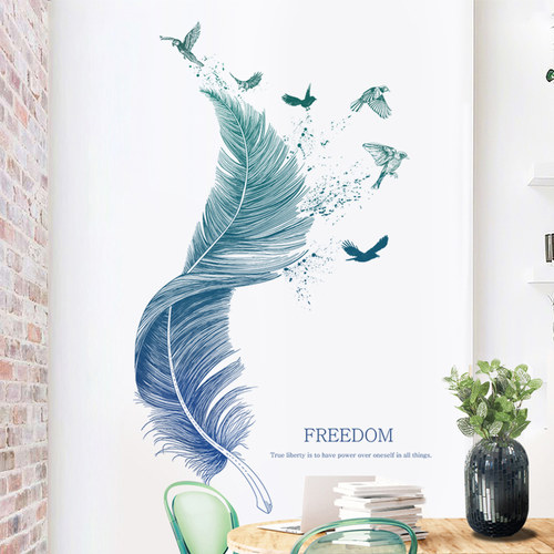 走廊尽头贴画玄关装饰墙贴创意餐厅客厅背景墙面贴纸羽毛自粘壁纸 - 图1