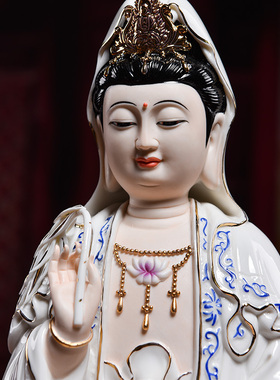 【感恩结缘优惠】佛《青花彩六莲观音菩萨像》观世音佛像供奉家用