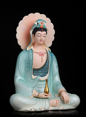 戴玉堂陶瓷林建平《佛光观音 唐彩》观世音菩萨家用佛像供奉摆件